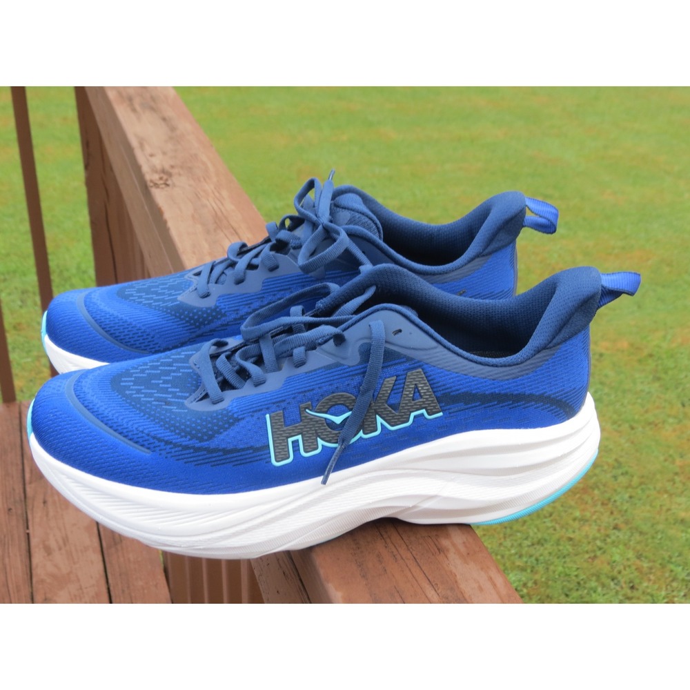 Hoka Skyflow Running Shoes Mens 10D Blue White 1155111 Road Training Sneaker